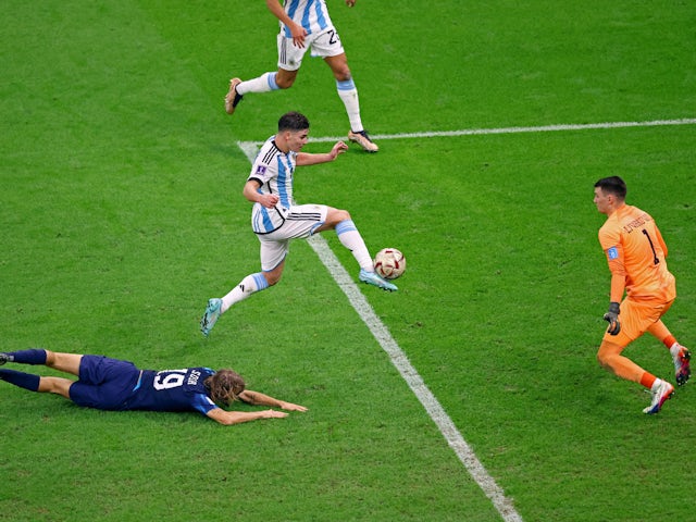 Argentina's Julian Alvarez scores their second goal  on December 13, 2022