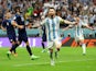 Argentina's Lionel Messi celebrates scoring their first goal on December 13, 2022