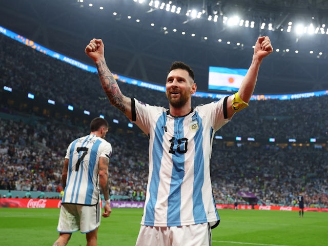  Argentina's Lionel Messi celebrates their third goal on December 13, 2022