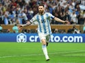 Argentina's Lionel Messi celebrates scoring their first goal on December 18, 2022