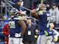 Seattle Seahawks quarterback Geno Smith (7) reacts after throwing an interception against the Carolina Panthers during the second quarter at Lumen Field in December 2022