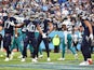 Tennessee Titans players celebrate with a dance after a touchdown by running back Derrick Henry (not pictured) during the first half against the Jacksonville Jaguars at Nissan Stadium on December 11, 2022