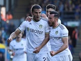 Leeds United's Pascal Struijk celebrates scoring their first goal with Jack Harrison on October 9, 2022