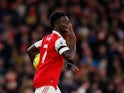Bukayo Saka celebrates scoring for Arsenal on December 26, 2022