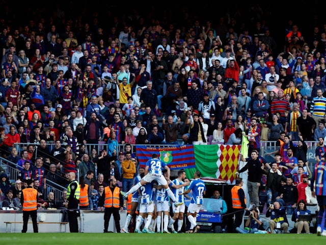 Espanyol celebrate scoring against Barcelona on December 31, 2022