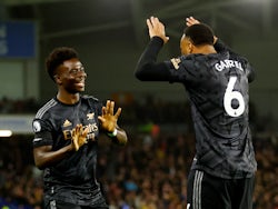 Bukayo Saka celebrates scoring for Arsenal on December 31, 2022