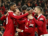 Manchester United's Marcus Rashford celebrates scoring against Nottingham Forest on December 27, 2022