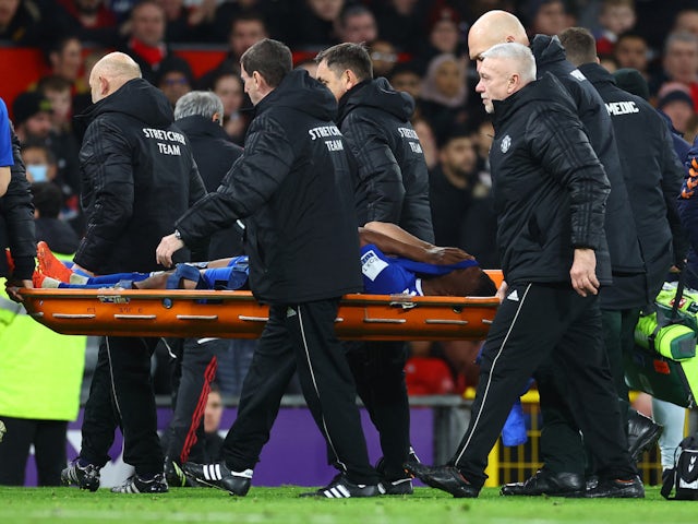 Everton's Alex Iwobi is stretchered off after sustaining an injury on January 6, 2023