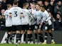 Derby County's James Collins celebrates scoring their first goal with teammates on January 8, 2023