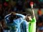 Coventry City's Jonathan Panzo is shown a red card by referee Tom Nield on January 7, 2023