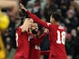 Liverpool's Mohamed Salah celebrates scoring their second goal with Darwin Nunez and Cody Gakpo on January 7, 2023