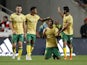 Pacos de Ferreira's N'Dri Philippe Koffi celebrates scoring their first goal with teammates on August 30, 2022