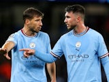 Manchester City's Ruben Dias and Aymeric Laporte pictured on October 5, 2022