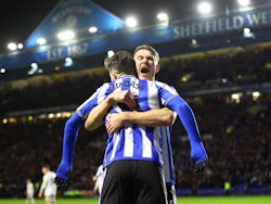 Sheffield Wednesday's Josh Windass celebrates scoring their first goal with Michael Smith on January 7, 2023