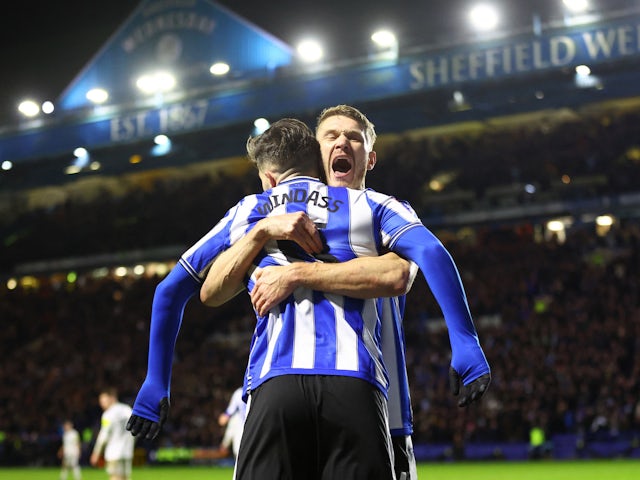 Sheffield Wednesday's Josh Windass celebrates scoring their first goal with Michael Smith on January 7, 2023