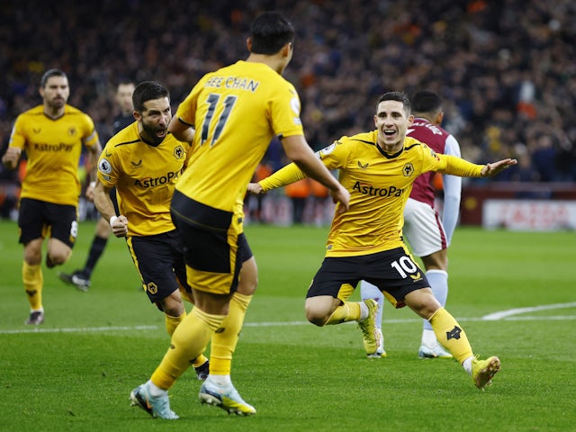 Wolverhampton Wanderers' Daniel Podence celebrates scoring against Aston Villa on January 4, 2023