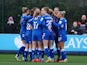 Everton Women players celebrate after Katja Snoeijs scores their first goal on January 15, 2023