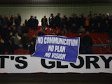 Everton fans display a sign reading 'No Communication, No Plan, No Vision' after the match on January 6, 2023