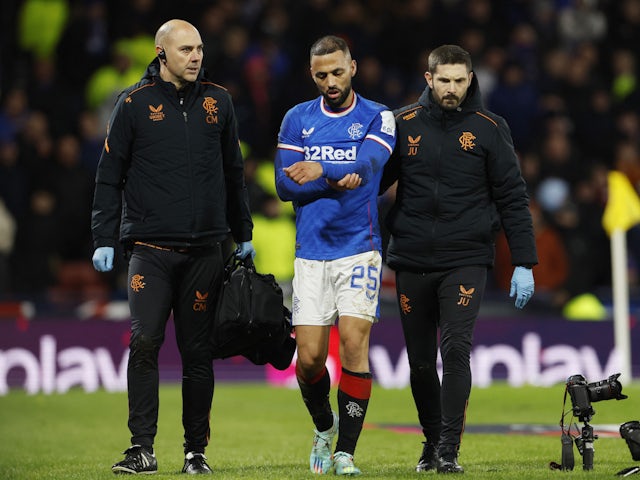 Rangers' Kemar Roofe after receiving medical attention on January 15, 2023