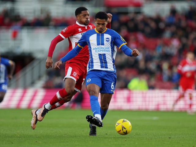 Brighton & Hove Albion loanee Levi Colwill in action against Middlesbrough on January 9, 2023.