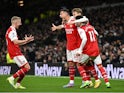 Arsenal's Martin Odegaard celebrates scoring against Tottenham Hotspur on January 15, 2023