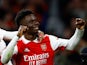 Bukayo Saka celebrates scoring for Arsenal on January 22, 2023