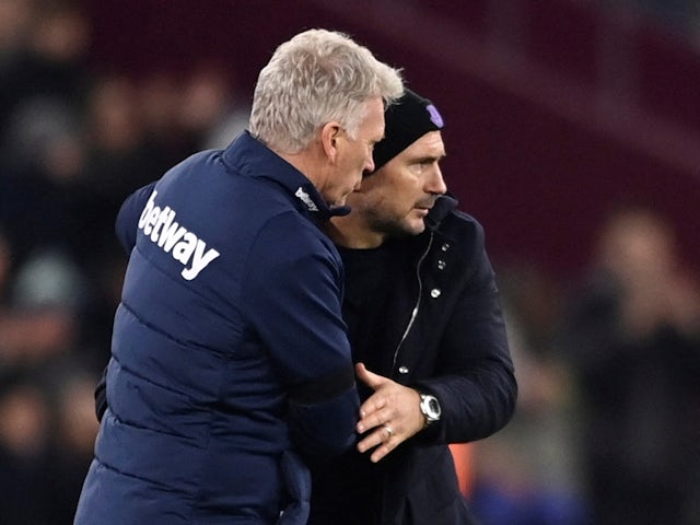 West Ham United manager David Moyes and Everton manager Frank Lampard after the match on January 21, 2023
