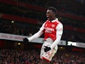 Arsenal's Eddie Nketiah celebrates scoring against Manchester United on January 22, 2023
