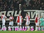 Feyenoord's Orkun Kokcu with teammates look dejected after the match SK Sturm Graz's Otar Kiteishvili scored their first goal on October 27, 2022