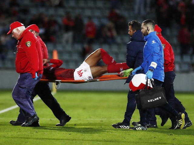 Santa Clara's Italo is stretchered off the pitch after sustaining an injury on January 22, 2023