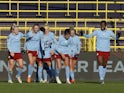 Manchester City Women players celebrate after Deyna Castellanos scores their first goal on January 21, 2023