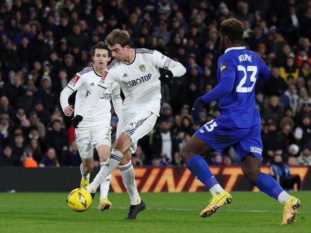 Leeds United's Patrick Bamford scores their fifth goal on January 18, 2023