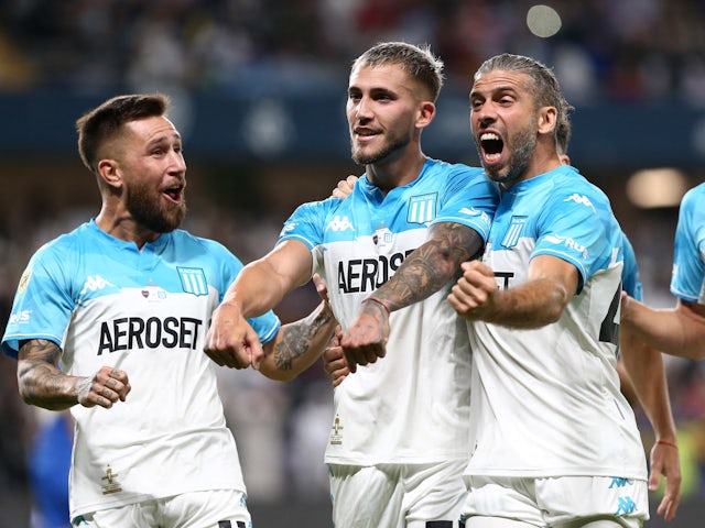 Racing Club's Gonzalo Piovi celebrates scoring their second goal with teammates on January 20, 2023