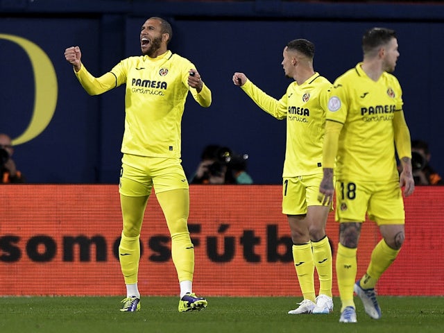 Villarreal's Etienne Capoue celebrates scoring against Real Madrid on January 19, 2023