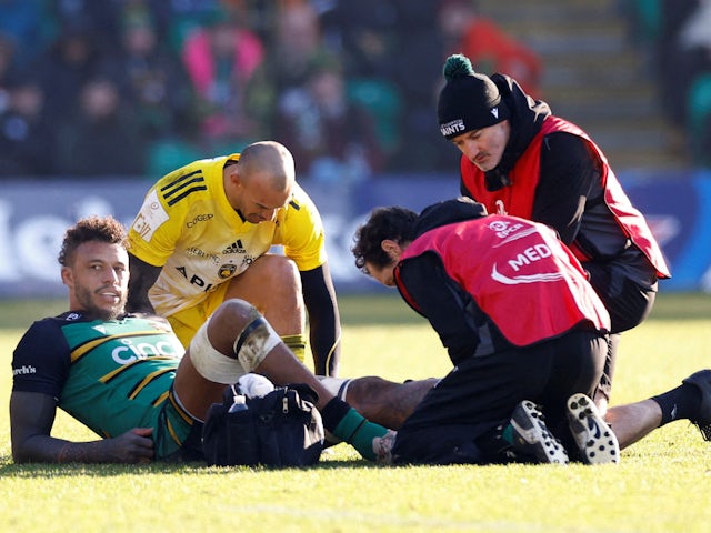 Northampton Saints' Courtney Lawes receives medical attention on January 21, 2023