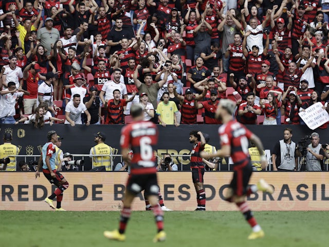 Flamengo's Gabriel Barbosa celebrates scoring their second goal on January 28, 2023