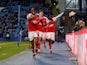 Fleetwood Town's Promise Omochere celebrates scoring their first goal on January 28, 2023
