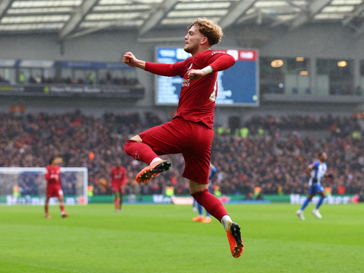 Harvey Elliott celebrates scoring for Liverpool against Brighton on January  29, 2023 - Sports Mole