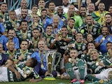 Palmeiras pose with the trophy after winning the Brazilian Super Cup final on January 28, 2023