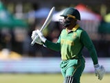 South Africa batsman Temba Bavuma celebrates his century against England on January 29, 2023.