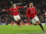 Manchester United's Casemiro celebrates scoring against Reading on January 28, 2023