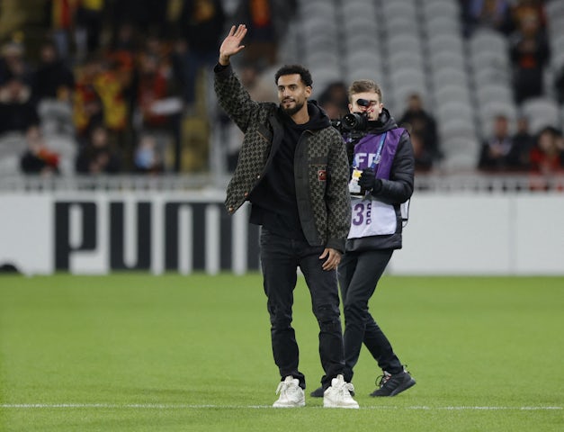 Lens' Angelo Fulgini greets the fans after his signing from Angers on February 1, 2023