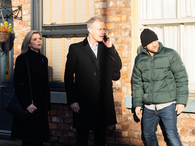 Leanne, Nick and Damon on Coronation Street on February 6, 2023