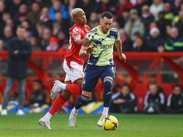 Nottingham Forest's Danilo in action with Leeds United's Jack Harrison on February 5, 2023
