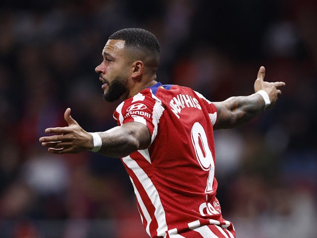 Atletico Madrid's Memphis Depay reacts on February 4, 2023