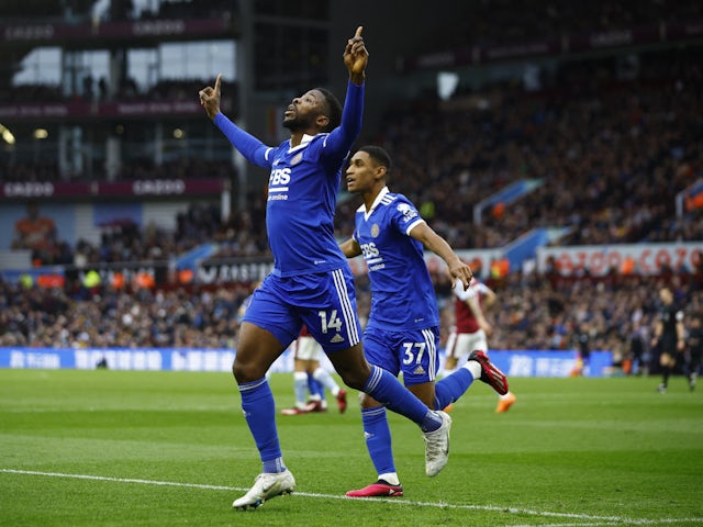 Leicester City's Kelechi Iheanacho celebrates scoring against Aston Villa on February 4, 2023