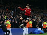 Manchester United's Alejandro Garnacho celebrates scoring their second goal on February 12, 2023