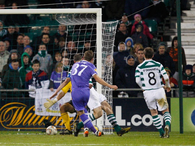 Harry Kane scores his first goal for Tottenham Hotspur against Shamrock Rovers on December 15, 2011