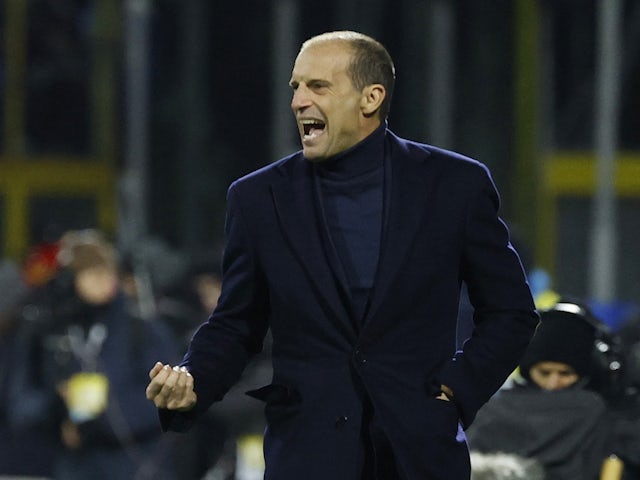 Juventus coach Massimiliano Allegri reacts on February 7, 2023
