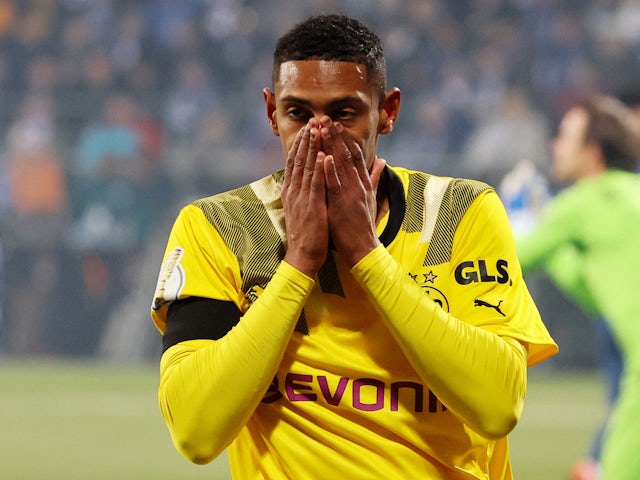 Borussia Dortmund's Sebastien Haller reacts on February 8, 2023
